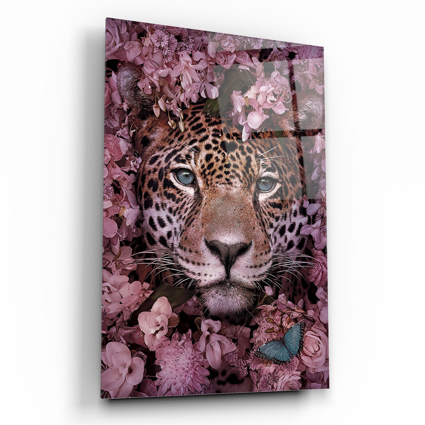 Leopardo e Fiori Quadro in Vetro Temperato