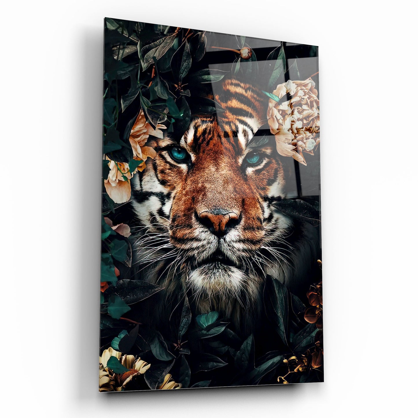 Tigre e Fiori Quadro in Vetro Temperato