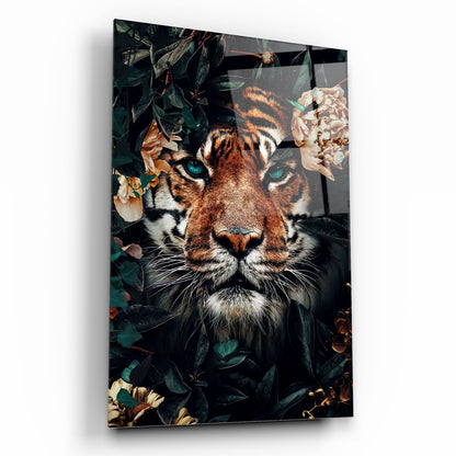 Tigre e Fiori Quadro in Vetro Temperato