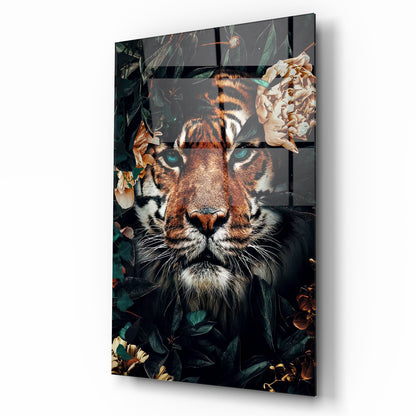 Tigre e Fiori Quadro in Vetro Temperato