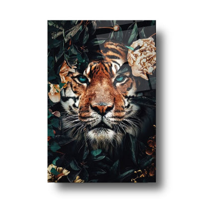 Tigre e Fiori Quadro in Vetro Temperato