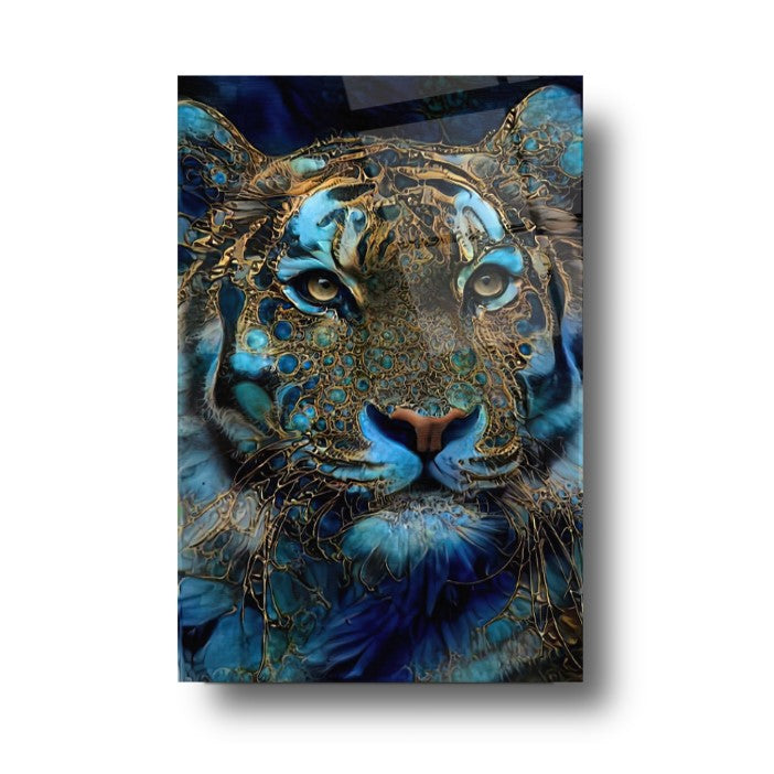 Tigre Bleu Tableau en Verre Trempé