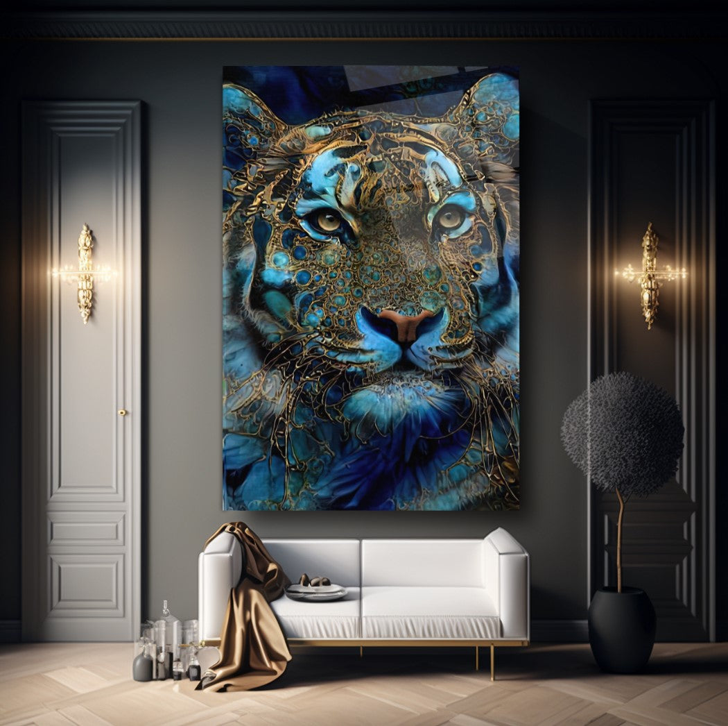 Tigre Bleu Tableau en Verre Trempé