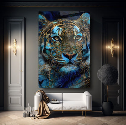 Tigre Bleu Tableau en Verre Trempé