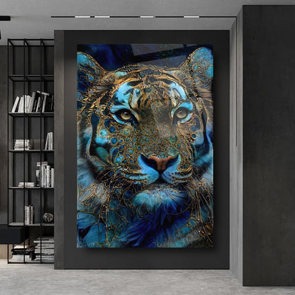 Tigre Bleu Tableau en Verre Trempé