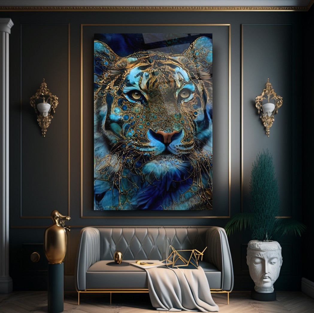 Tigre Bleu Tableau en Verre Trempé