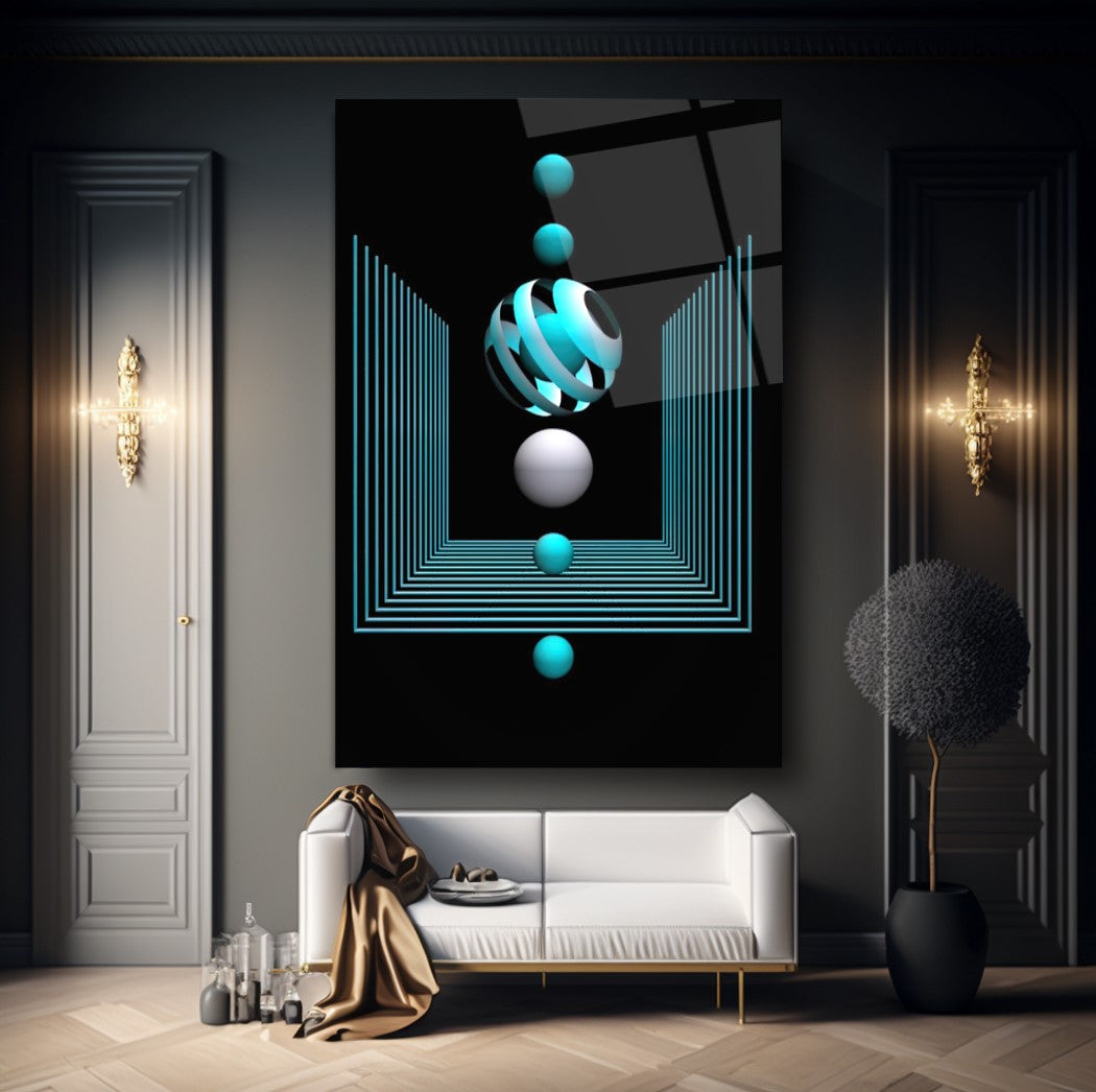 Cerchi Blu Quadro in Vetro Temperato