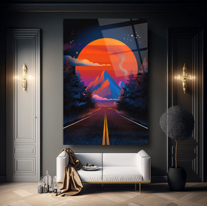 Coucher de Soleil Rouge Tableau en Verre Trempé