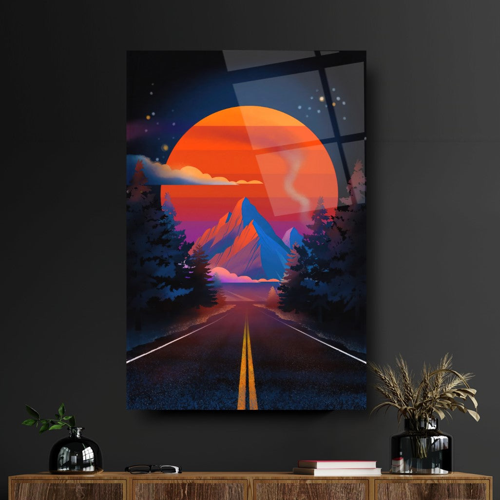 Coucher de Soleil Rouge Tableau en Verre Trempé