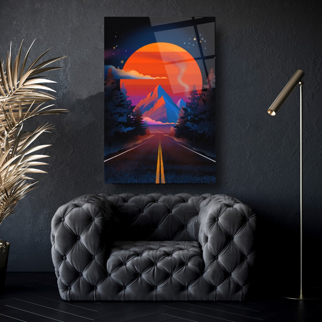 Coucher de Soleil Rouge Tableau en Verre Trempé
