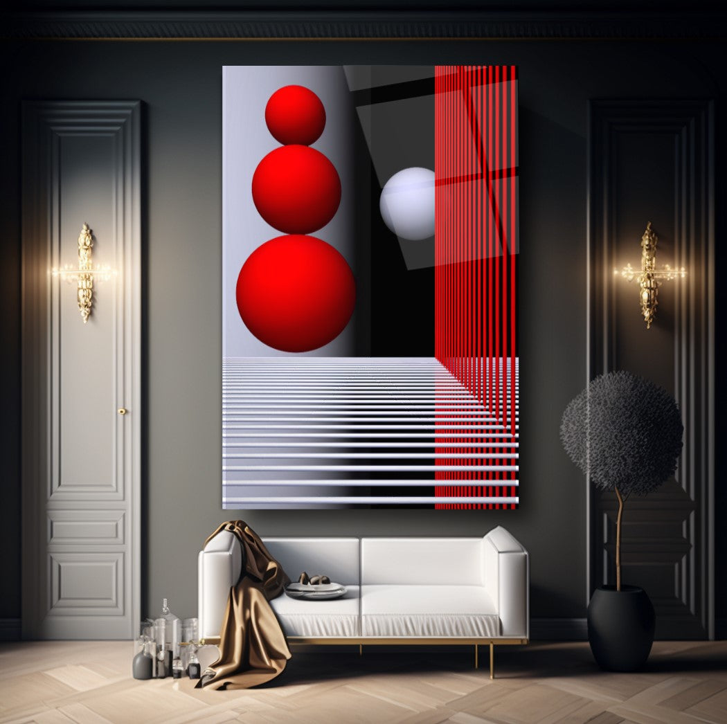 Cercles Rouges Tableau en Verre Trempé