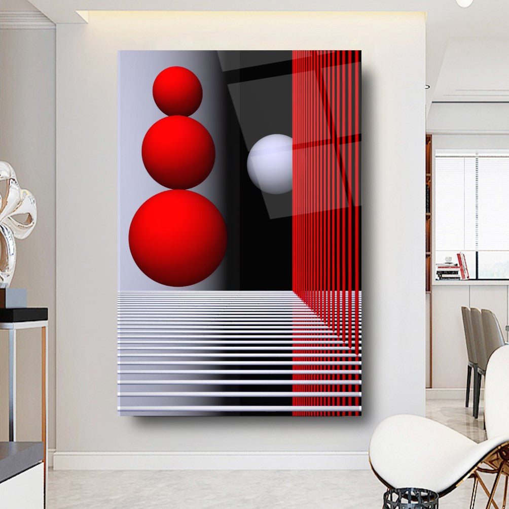 Cercles Rouges Tableau en Verre Trempé