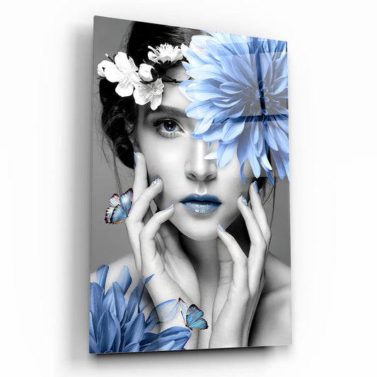 Donna e Fiori Quadro in Vetro Temperato