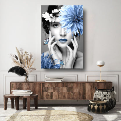 Woman and Flowers Glass Wall Art