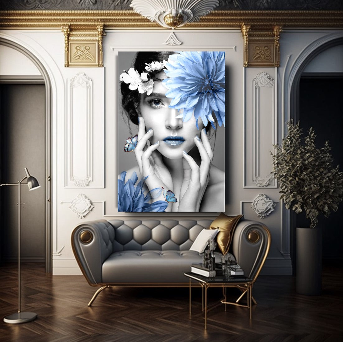 Woman and Flowers Glass Wall Art