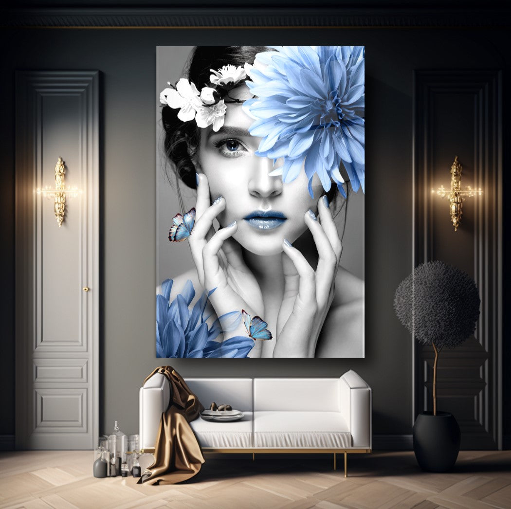 Woman and Flowers Glass Wall Art