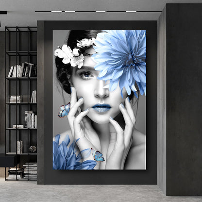 Woman and Flowers Glass Wall Art