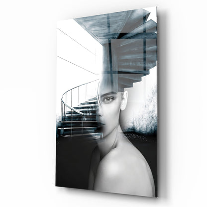 Ragazza e Scale Quadro in Vetro Temperato