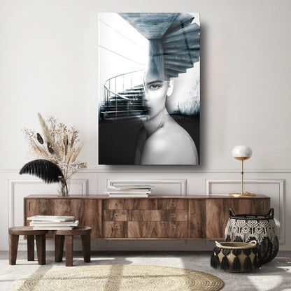 Ragazza e Scale Quadro in Vetro Temperato