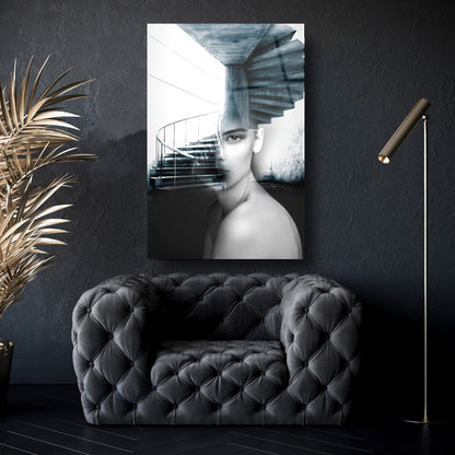Ragazza e Scale Quadro in Vetro Temperato