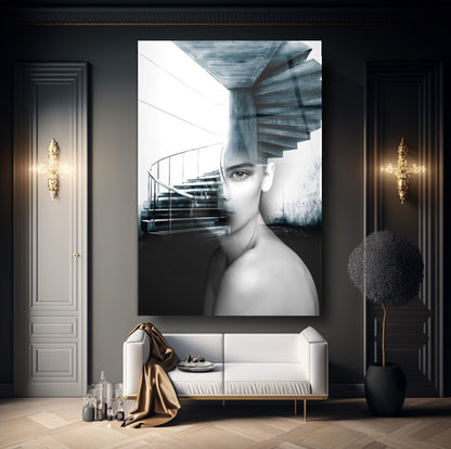 Ragazza e Scale Quadro in Vetro Temperato