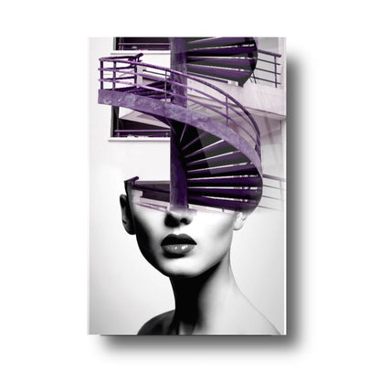 Ragazza e Scale Quadro in Vetro Temperato