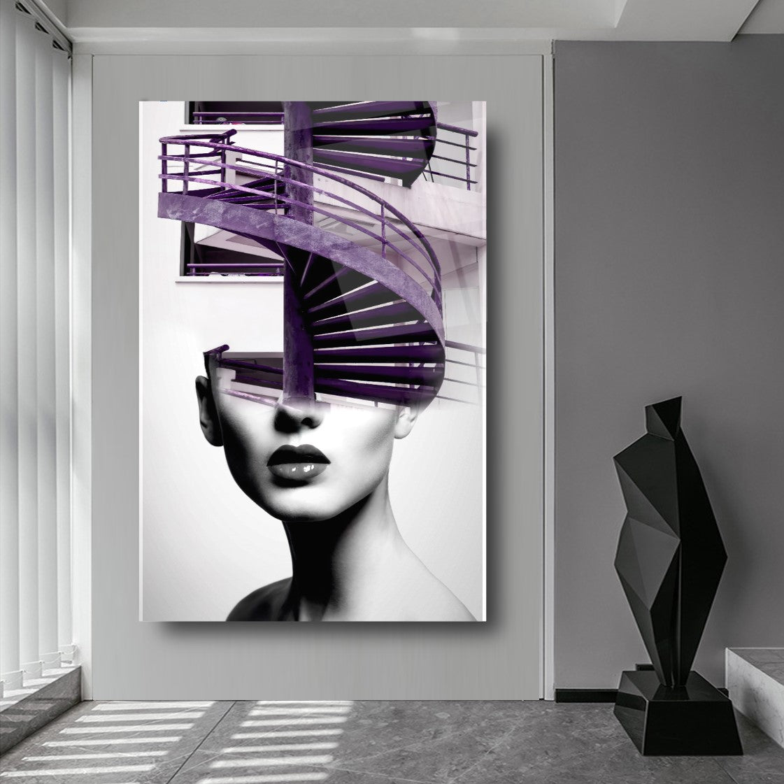 Ragazza e Scale Quadro in Vetro Temperato