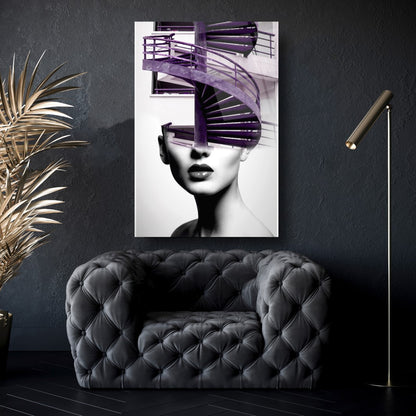 Ragazza e Scale Quadro in Vetro Temperato