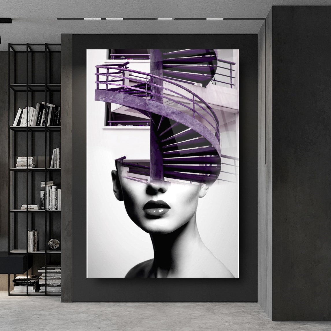 Ragazza e Scale Quadro in Vetro Temperato