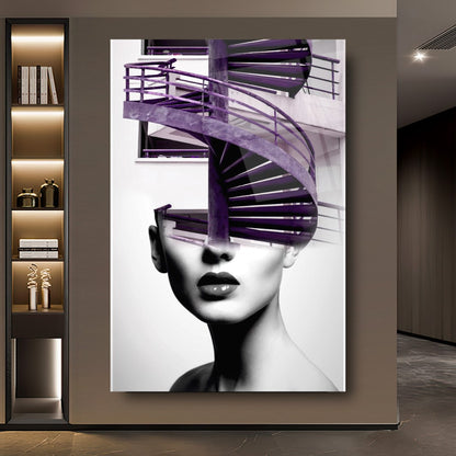 Ragazza e Scale Quadro in Vetro Temperato