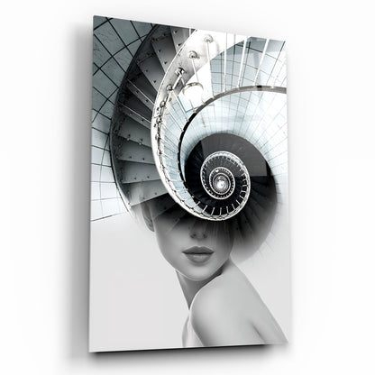 Girl and Stairs Glass Wall Art
