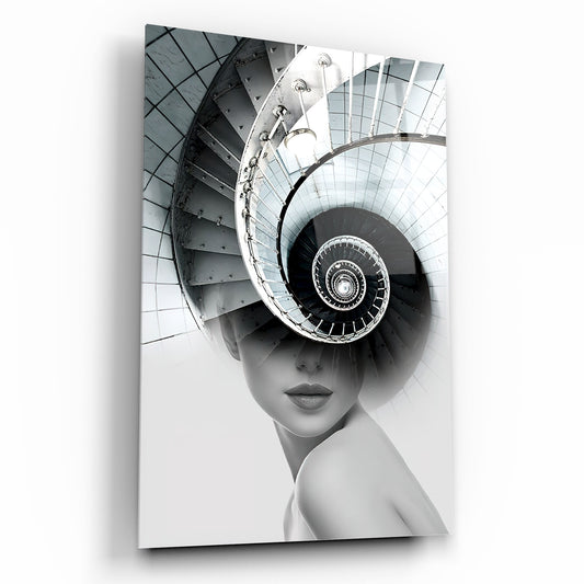Ragazza e Scale Quadro in Vetro Temperato