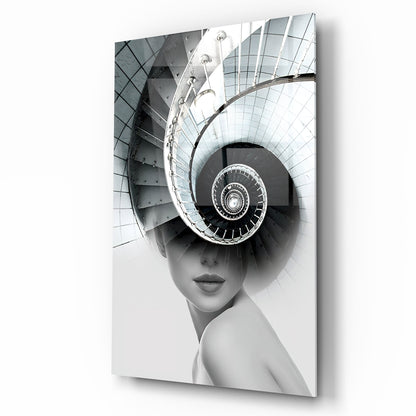 Girl and Stairs Glass Wall Art
