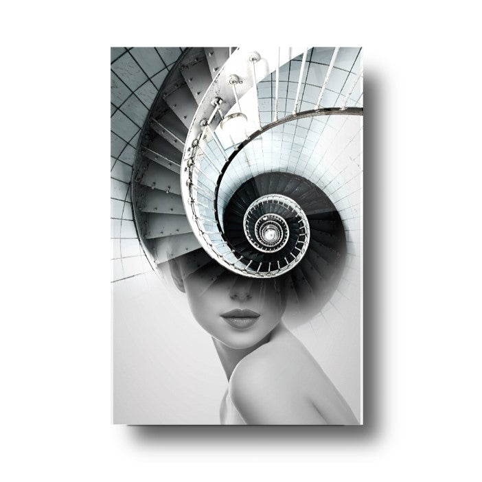 Girl and Stairs Glass Wall Art