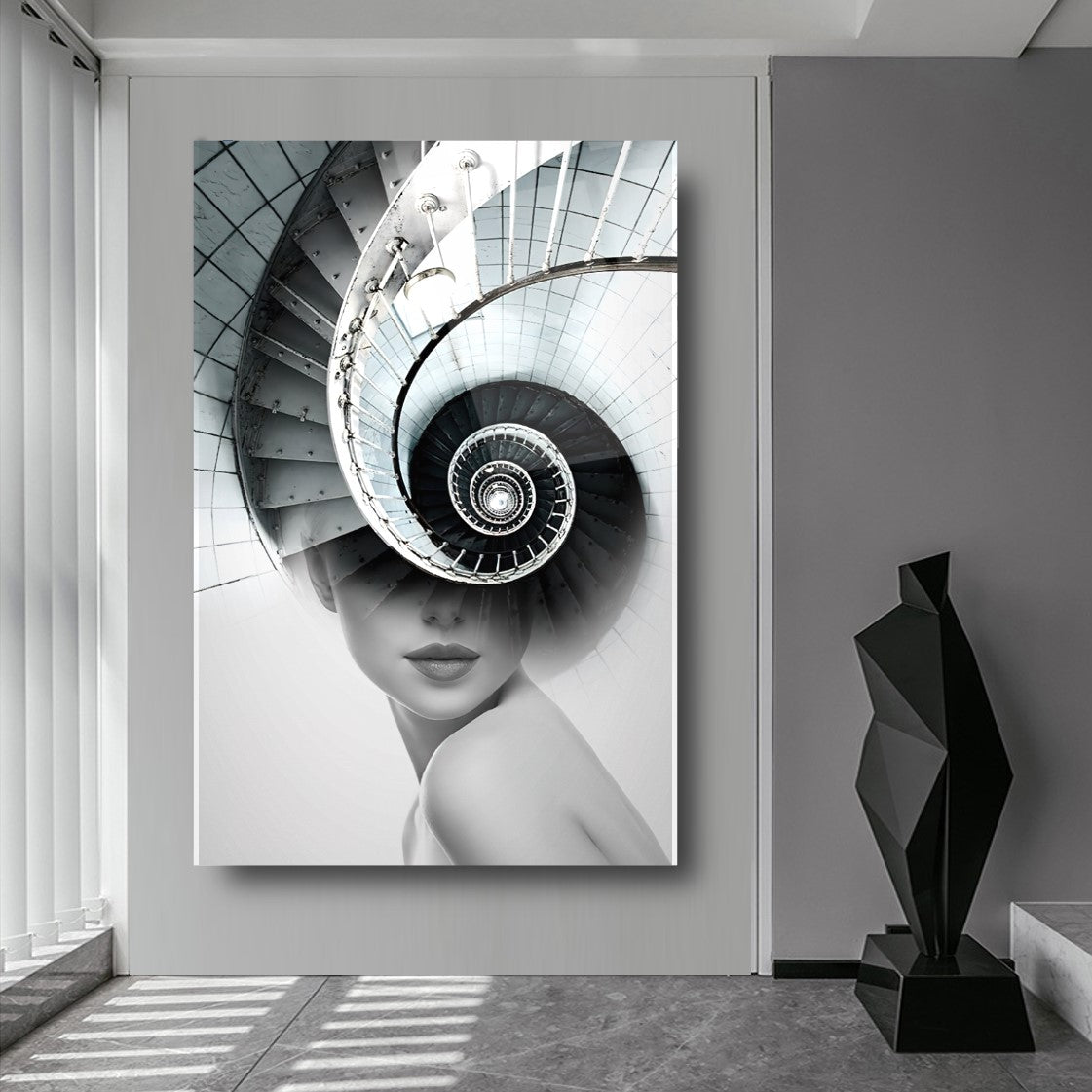 Girl and Stairs Glass Wall Art