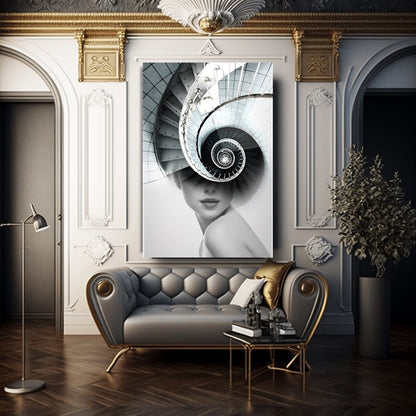 Girl and Stairs Glass Wall Art