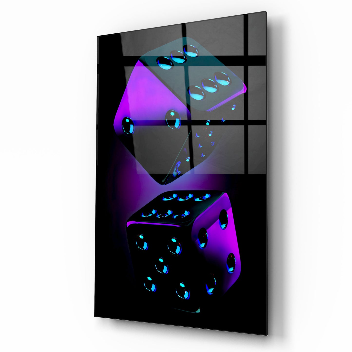 Purple Dices Glass Wall Art