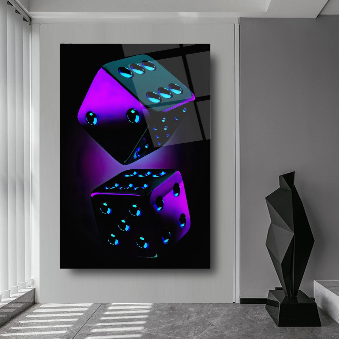 Purple Dices Glass Wall Art