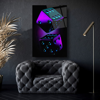 Purple Dices Glass Wall Art