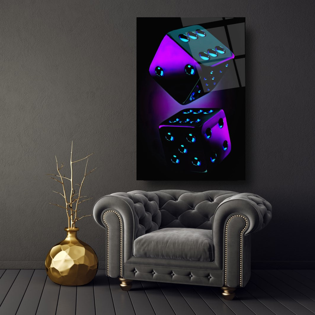 Purple Dices Glass Wall Art
