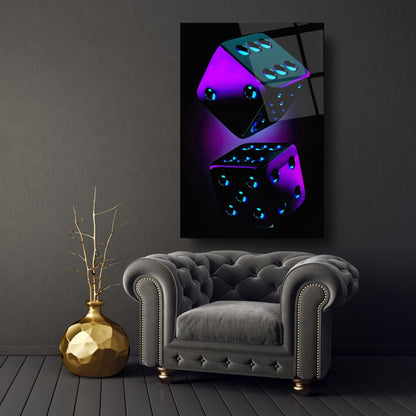 Purple Dices Glass Wall Art