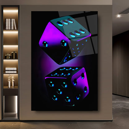 Purple Dices Glass Wall Art