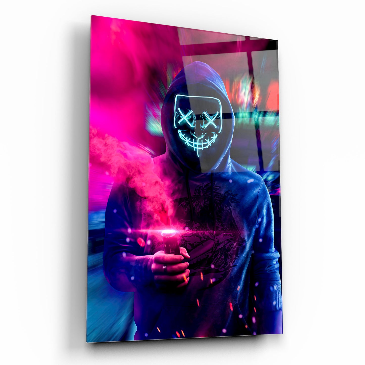 L'homme au Masque Tableau en Verre Trempé
