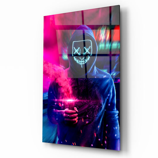 L'homme au Masque Tableau en Verre Trempé