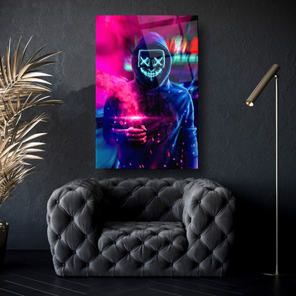 L'homme au Masque Tableau en Verre Trempé