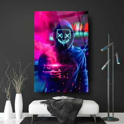 L'homme au Masque Tableau en Verre Trempé