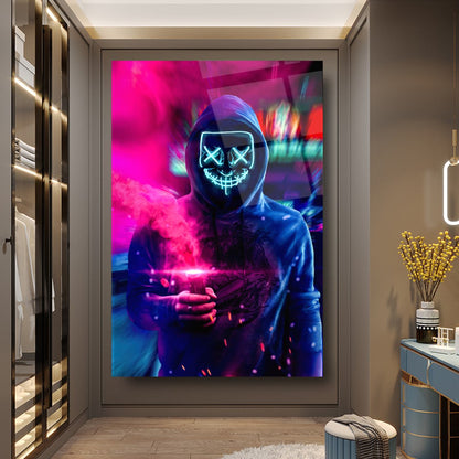 L'homme au Masque Tableau en Verre Trempé