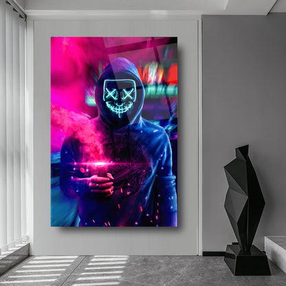 L'homme au Masque Tableau en Verre Trempé
