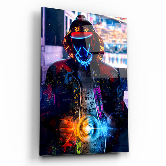 L'homme au Masque Tableau en Verre Trempé