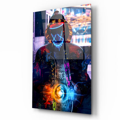 L'homme au Masque Tableau en Verre Trempé